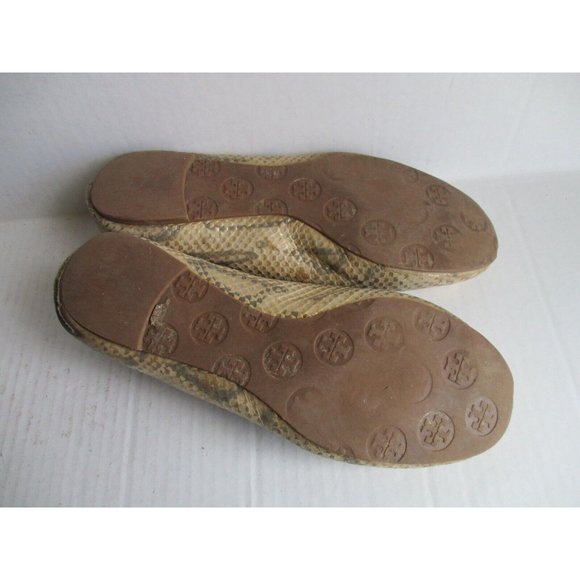 Tory Burch Gold Metallic Flats Reptile Print Logo Medallion - Picture 7 of 7